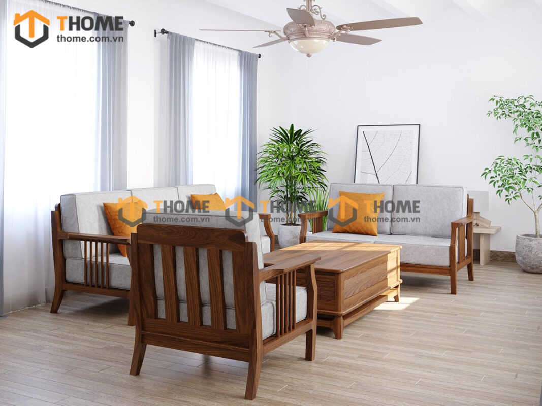 Sofa Queen Gỗ Sồi Tự Nhiên 4 Món Màu Óc Chó 2.15m SFT-27SN