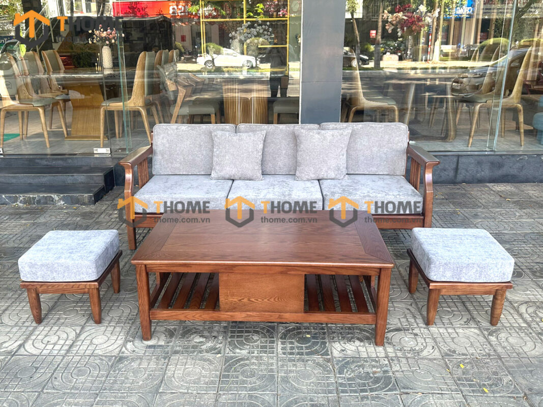 Sofa Queen Gỗ Sồi Tự Nhiên 4 Món Màu Óc Chó 2.15m SFT-27SN