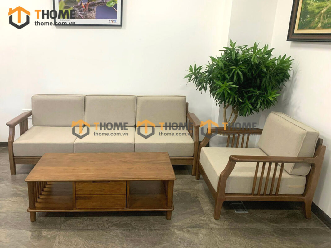 Sofa Queen Gỗ Sồi Tự Nhiên 4 Món Màu Óc Chó 2.15m SFT-27SN