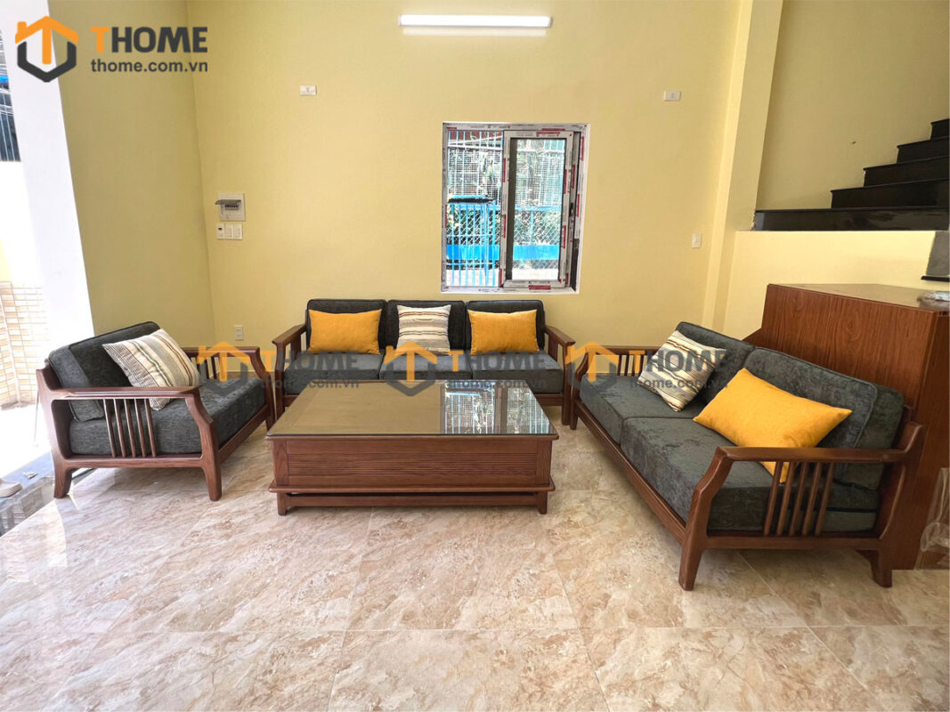 Sofa Queen Gỗ Sồi Tự Nhiên 4 Món Màu Óc Chó 2.15m SFT-27SN