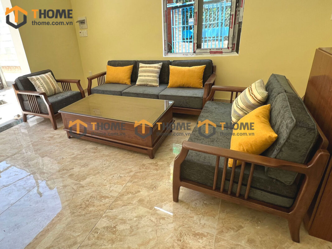 Sofa Queen Gỗ Sồi Tự Nhiên 4 Món Màu Óc Chó 2.15m SFT-27SN
