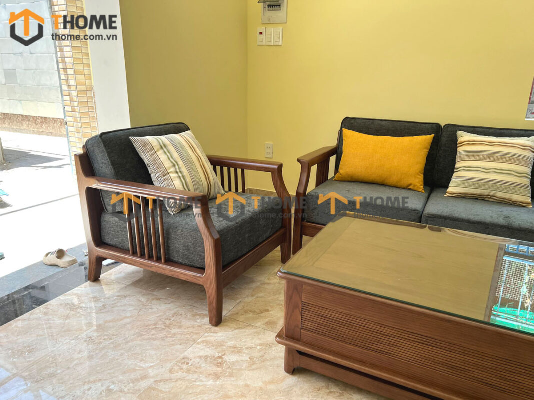 Sofa Queen Gỗ Sồi Tự Nhiên 4 Món Màu Óc Chó 2.15m SFT-27SN