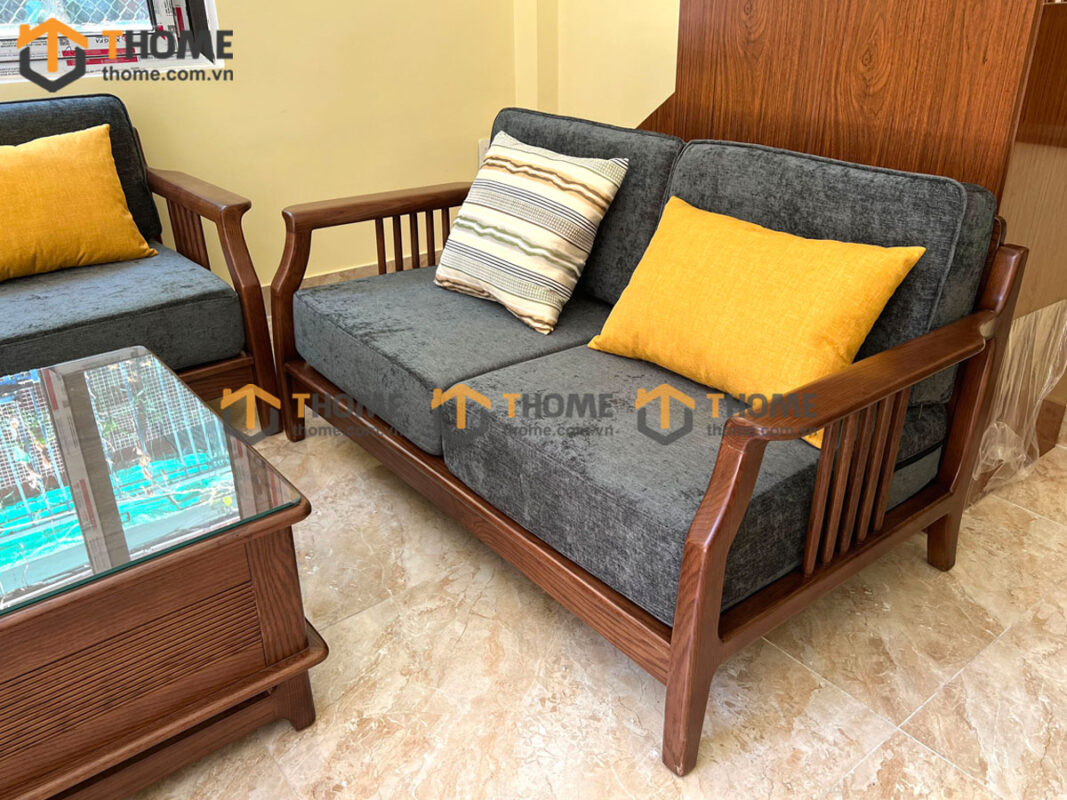 Sofa Queen Gỗ Sồi Tự Nhiên 4 Món Màu Óc Chó 2.15m SFT-27SN