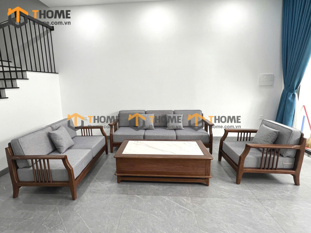 Sofa Queen Gỗ Sồi Tự Nhiên 4 Món Màu Óc Chó 2.15m SFT-27SN