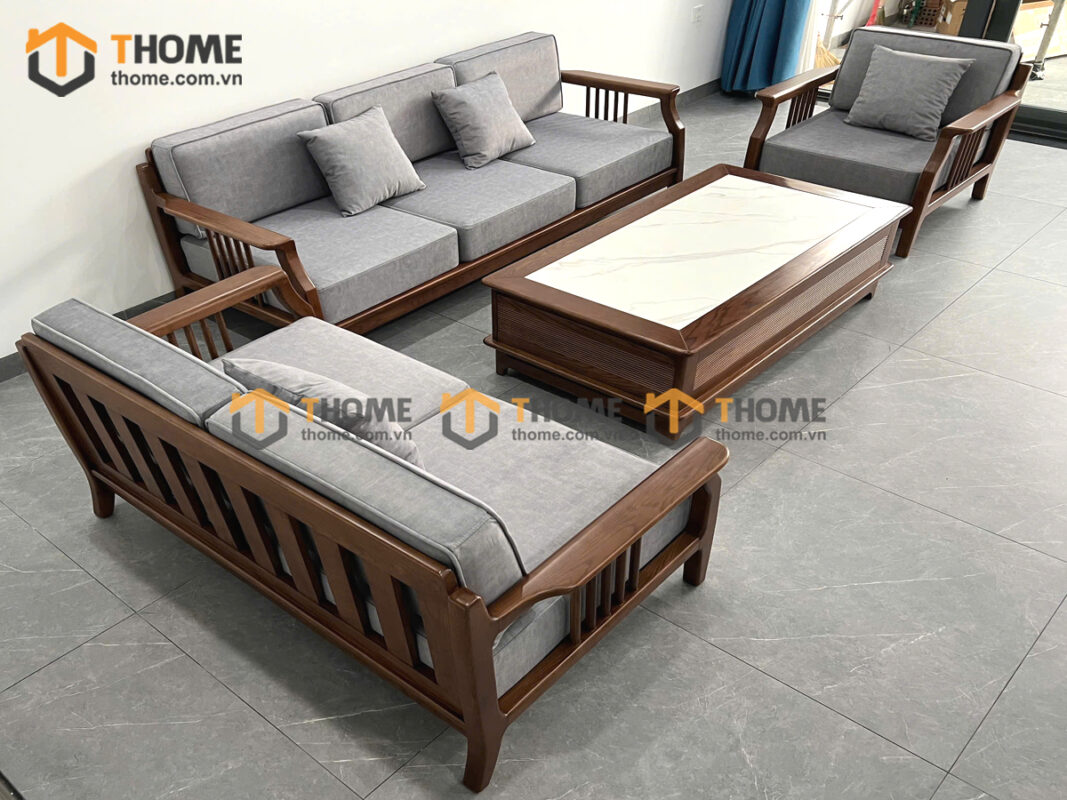 Sofa Queen Gỗ Sồi Tự Nhiên 4 Món Màu Óc Chó 2.15m SFT-27SN