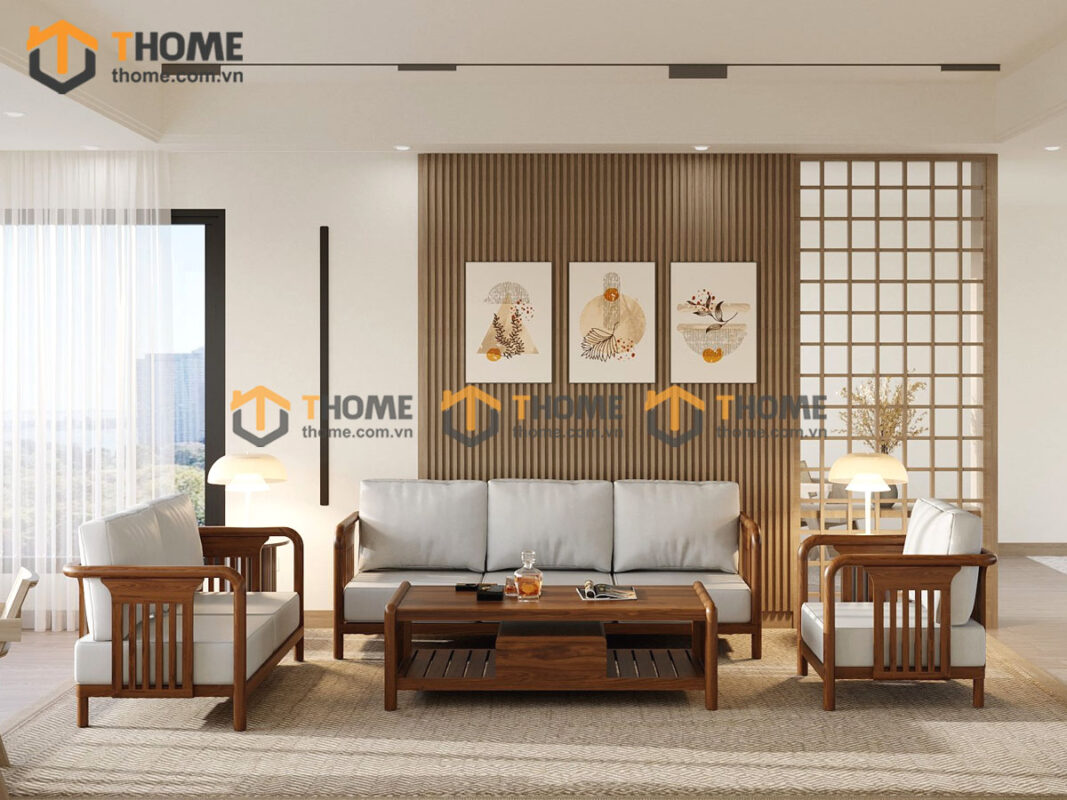 Sofa Vanix Gỗ Sồi Tự Nhiên 4 Món Màu Óc Chó 2.05m SFT-29SN