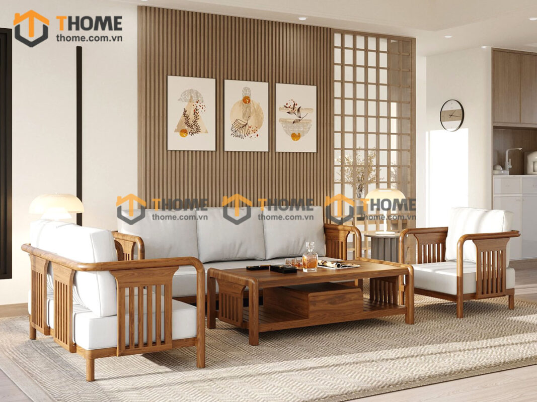 Sofa Vanix Gỗ Sồi Tự Nhiên 4 Món Màu Óc Chó 2.05m SFT-29SN