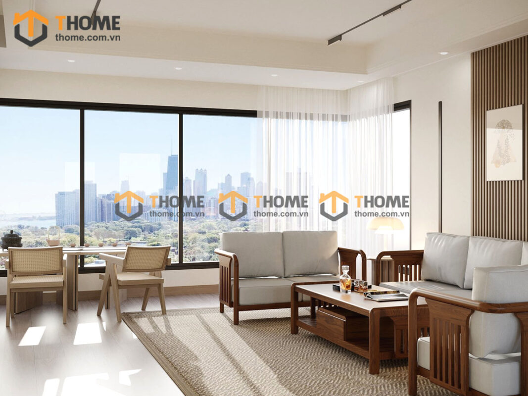 Sofa Vanix Gỗ Sồi Tự Nhiên 4 Món Màu Óc Chó 2.05m SFT-29SN