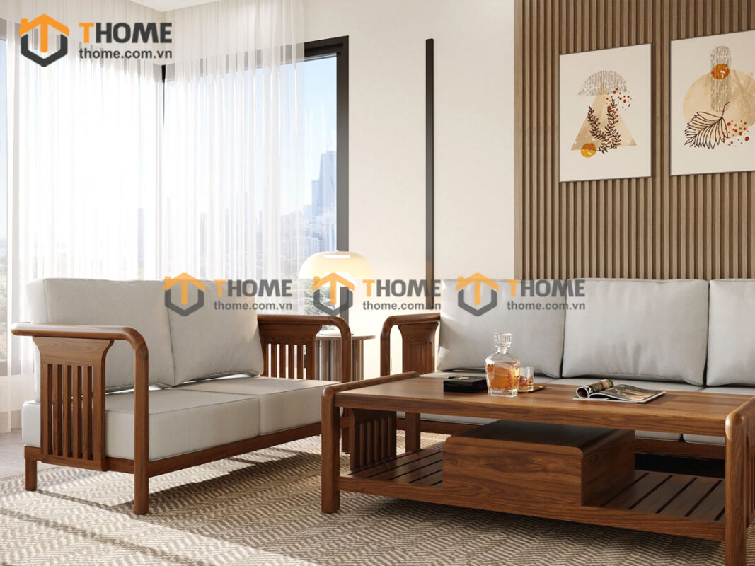 Sofa Vanix Gỗ Sồi Tự Nhiên 4 Món Màu Óc Chó 2.05m SFT-29SN