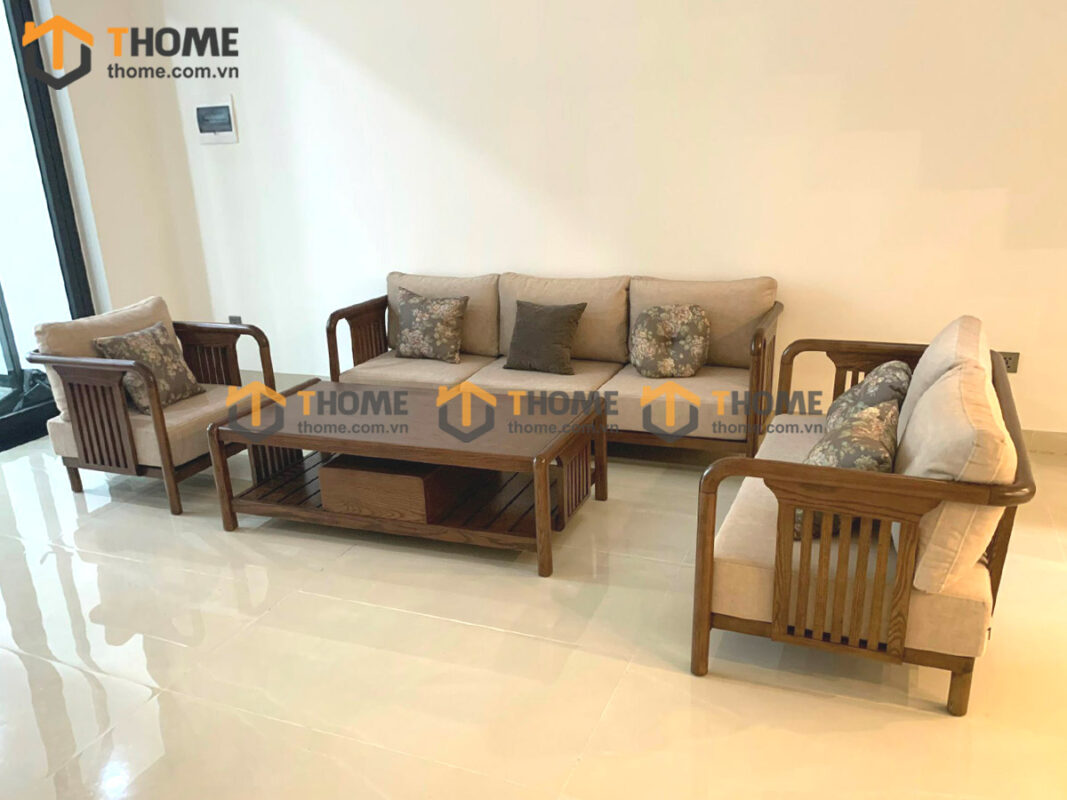 Sofa Vanix Gỗ Sồi Tự Nhiên 4 Món Màu Óc Chó 2.05m SFT-29SN