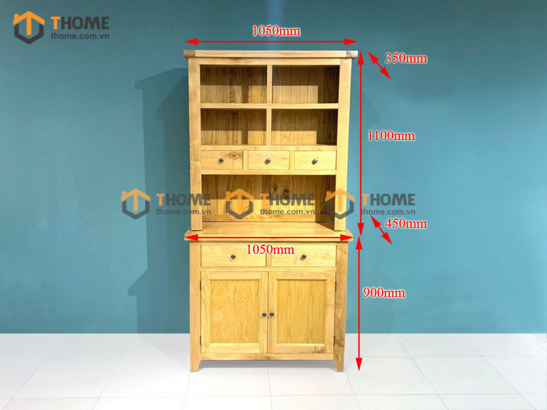 Tủ Chén Gỗ Sồi Tự Nhiên 2 Tầng 2 Cánh 2 Cánh 5 Hộc Kéo Harris TC2T-03SM