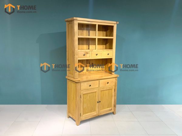 Tủ chén gỗ sồi tự nhiên 2 tầng 2 cánh 2 cánh 5 hộc kéo Harris TC2T-03SM