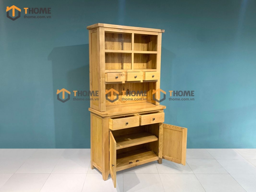 Tủ chén gỗ sồi tự nhiên 2 tầng 2 cánh 2 cánh 5 hộc kéo Harris TC2T-03SM