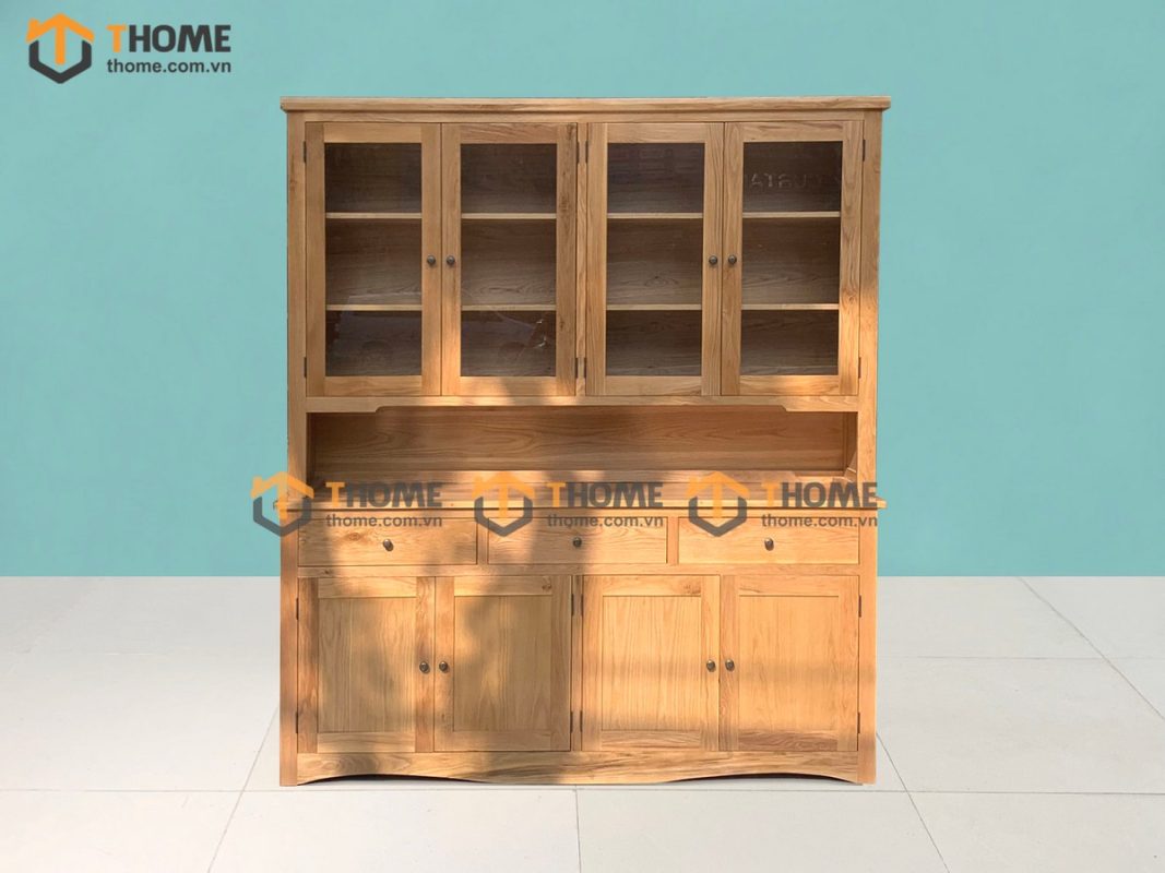 Tủ chén gỗ sồi tự nhiên 2 tầng 2 cánh 8 cánh 3 hộc kéo Tuscany TC2T-02SM