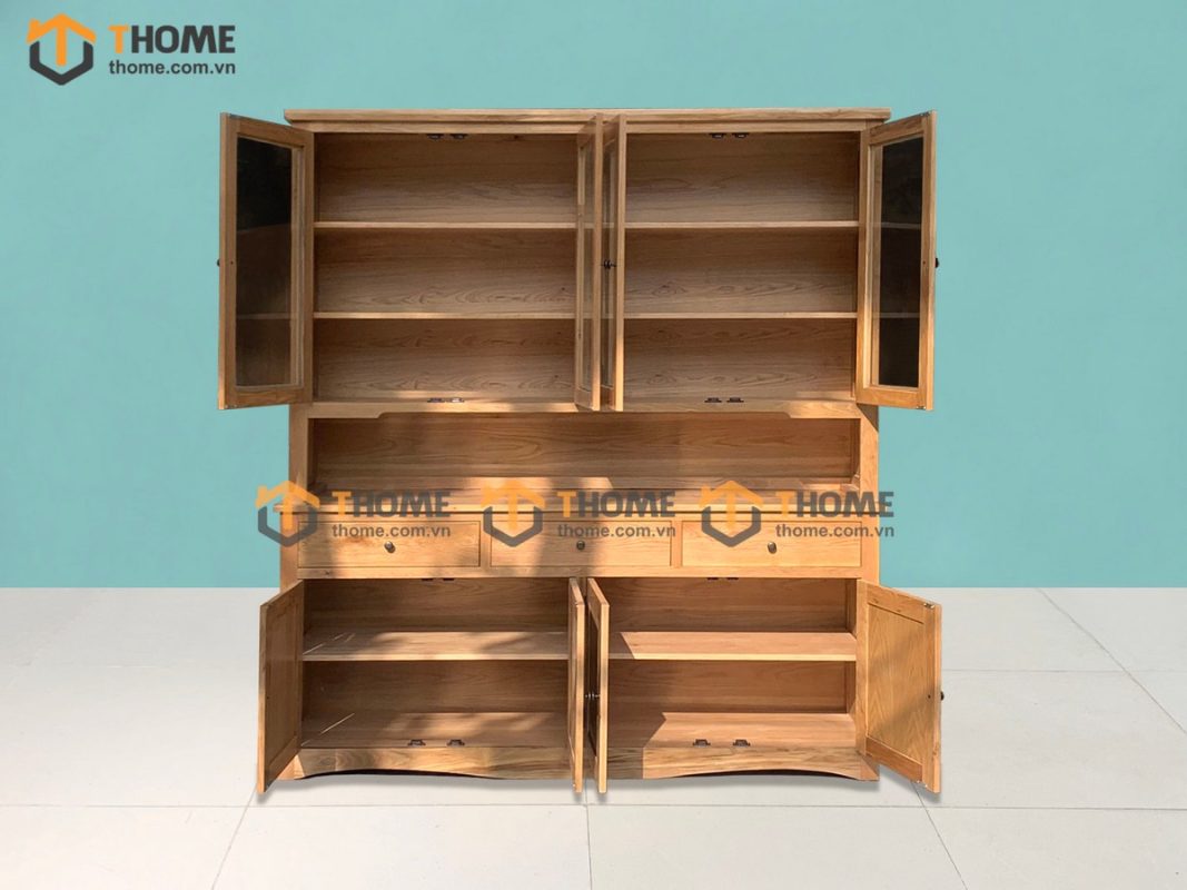 Tủ chén gỗ sồi tự nhiên 2 tầng 2 cánh 8 cánh 3 hộc kéo Tuscany TC2T-02SM