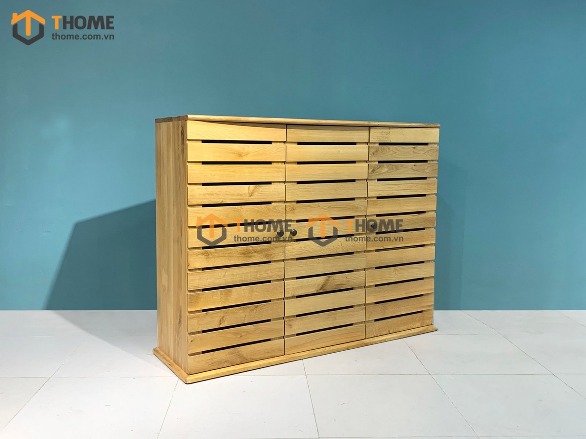 Tủ giày gỗ sồi tự nhiên 3 cánh sọc ngang TG-21SM