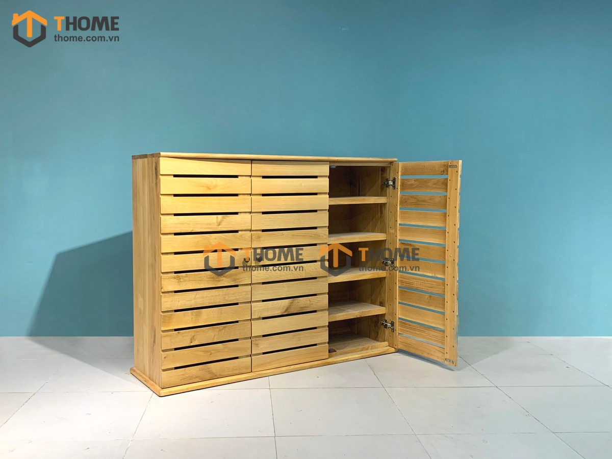 Tủ giày gỗ sồi tự nhiên 3 cánh sọc ngang TG-21SM