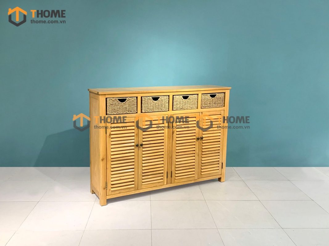 Tủ giày gỗ sồi tự nhiên 4 cánh 4 rổ cói Morris TG-20SM