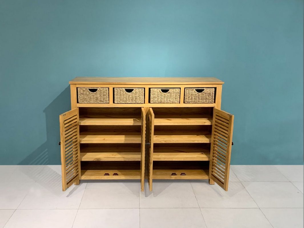 Tủ giày gỗ sồi tự nhiên 4 cánh 4 rổ cói Morris TG-20SM