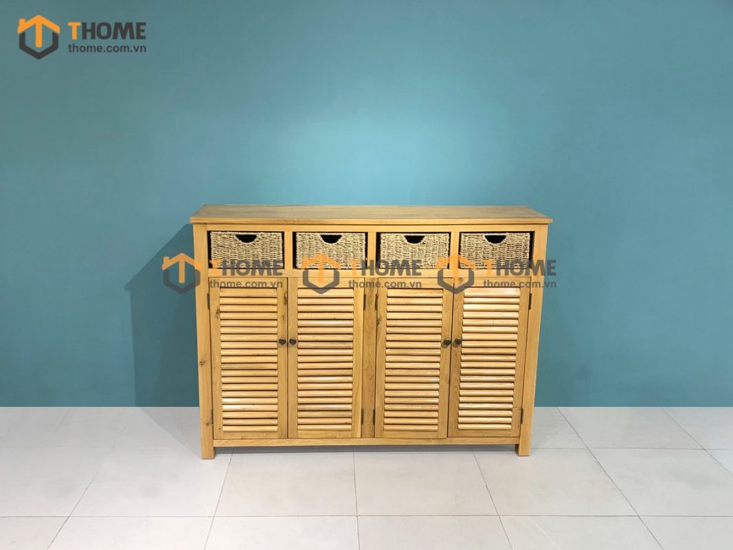 Tủ giày gỗ sồi tự nhiên 4 cánh 4 rổ cói Morris TG-20SM