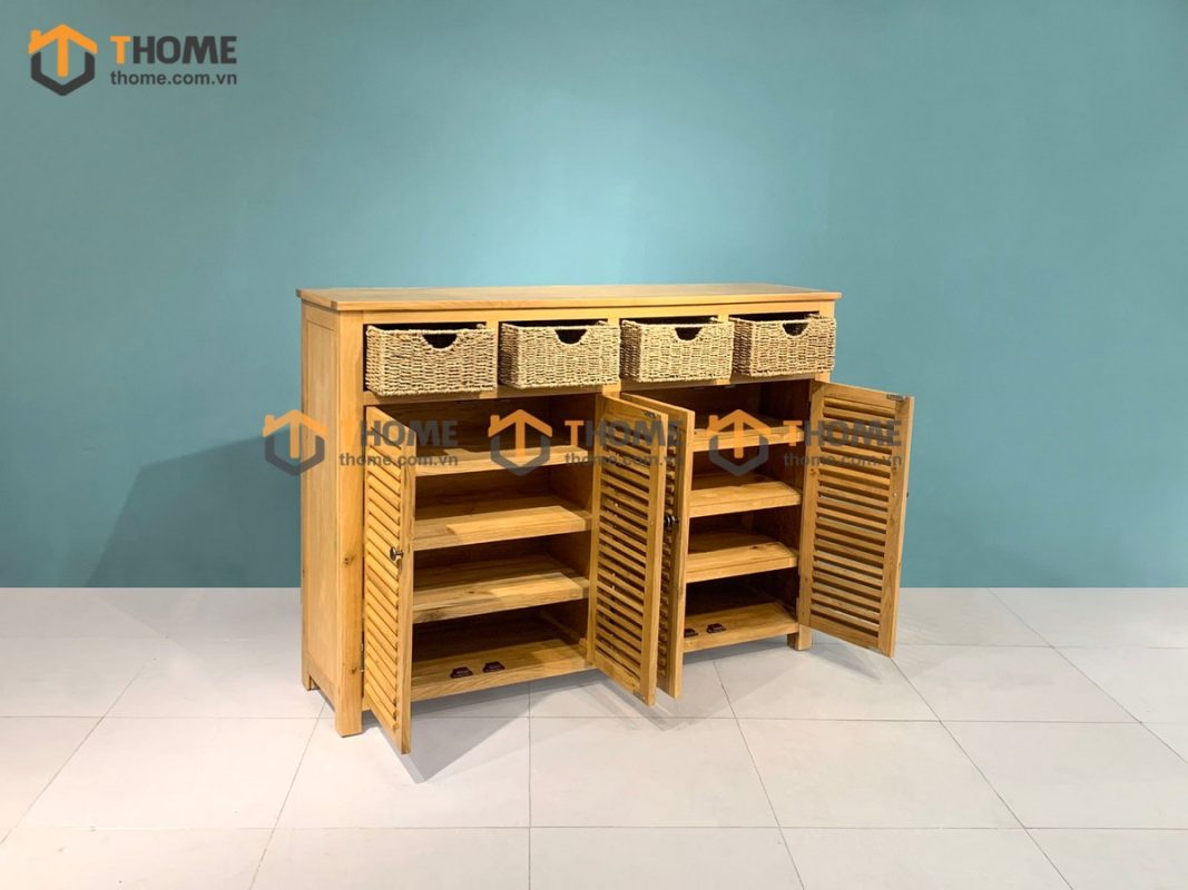 Tủ giày gỗ sồi tự nhiên 4 cánh 4 rổ cói Morris TG-20SM