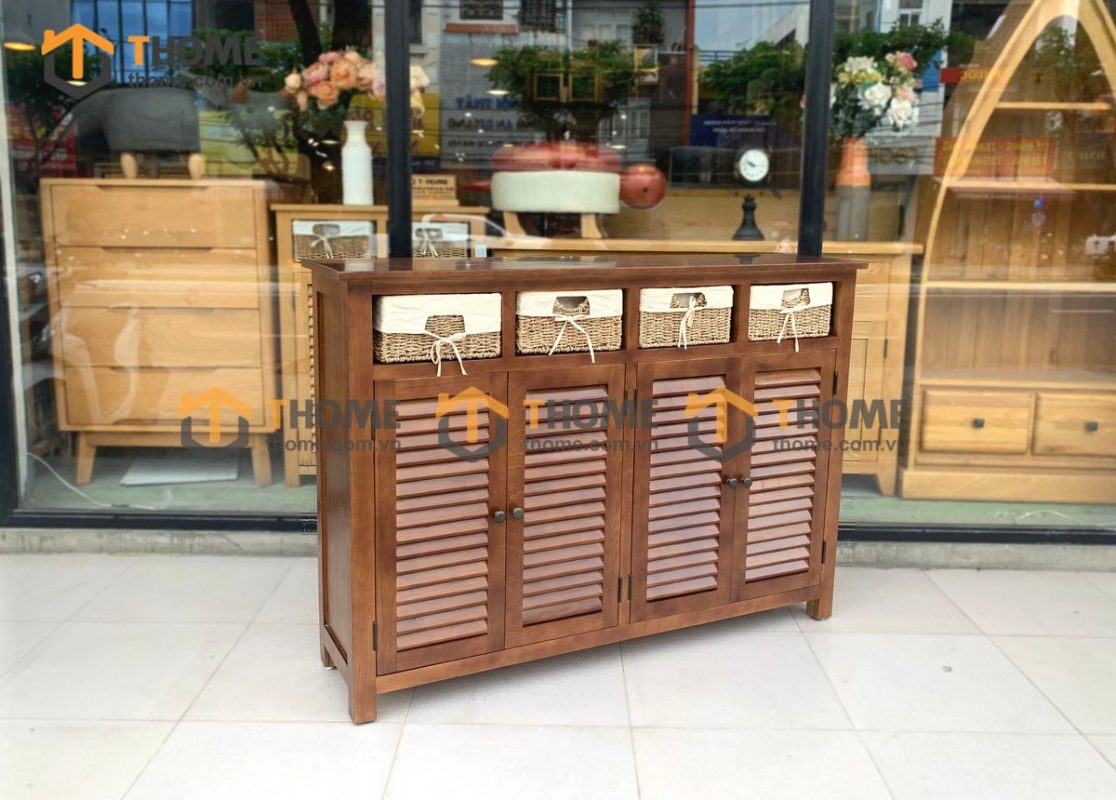 Tủ giày gỗ sồi tự nhiên 4 cánh 4 rổ cói Morris TG-20SM