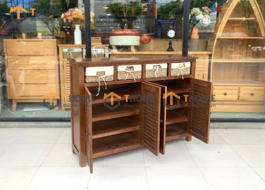 Tủ giày gỗ sồi tự nhiên 4 cánh 4 rổ cói Morris TG-20SM