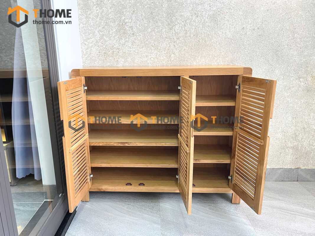 Tủ Giày Gỗ Sồi Tự Nhiên 4 Cánh Nova Tay Nắm Âm TG-27SM