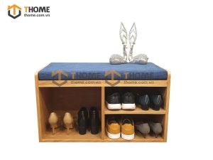 Tủ giày gỗ sồi tự nhiên kết ngồi ghế ngồi nệm TG-22SM