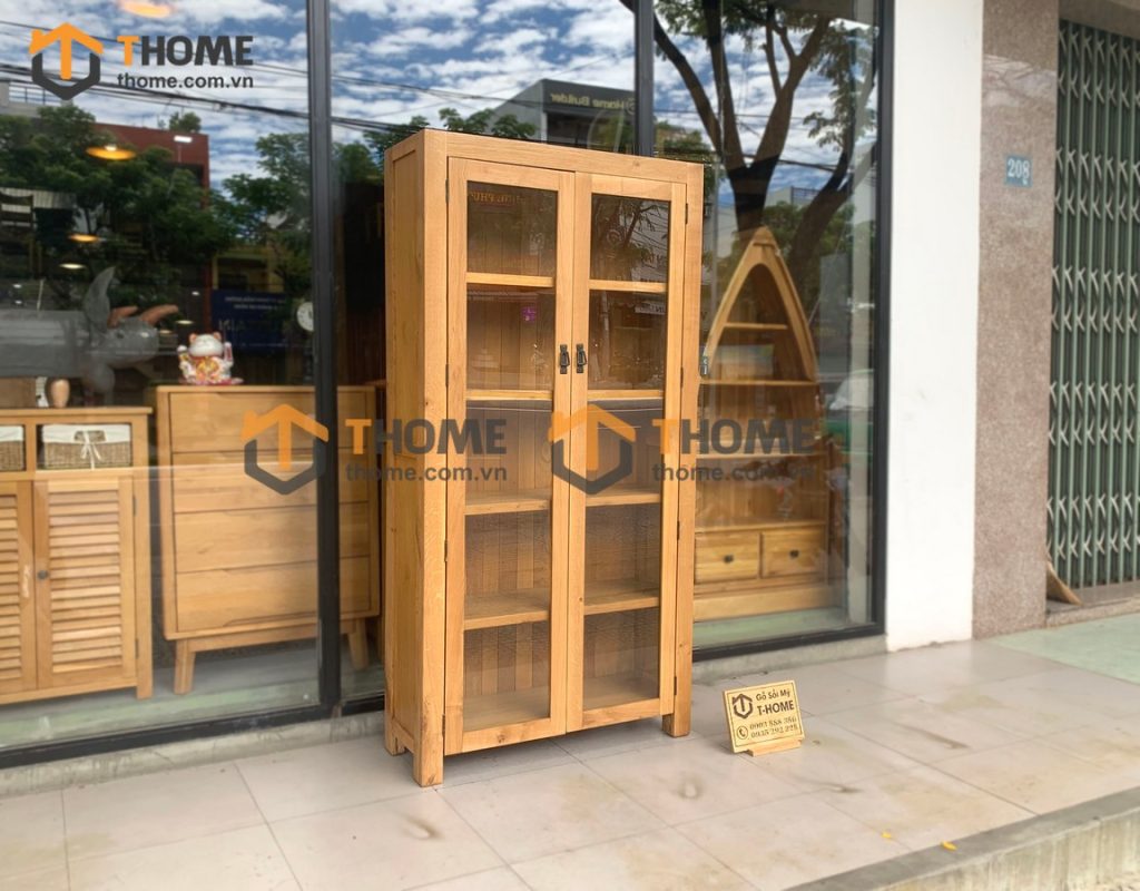 Tủ kính gỗ sồi tự nhiên 2 cánh Cuba TK-09SM