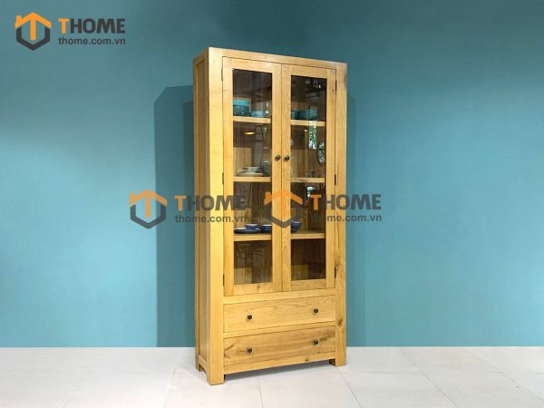 Tủ kính gỗ sồi tự nhiên 2 hộc kéo Cuba TK-10SM