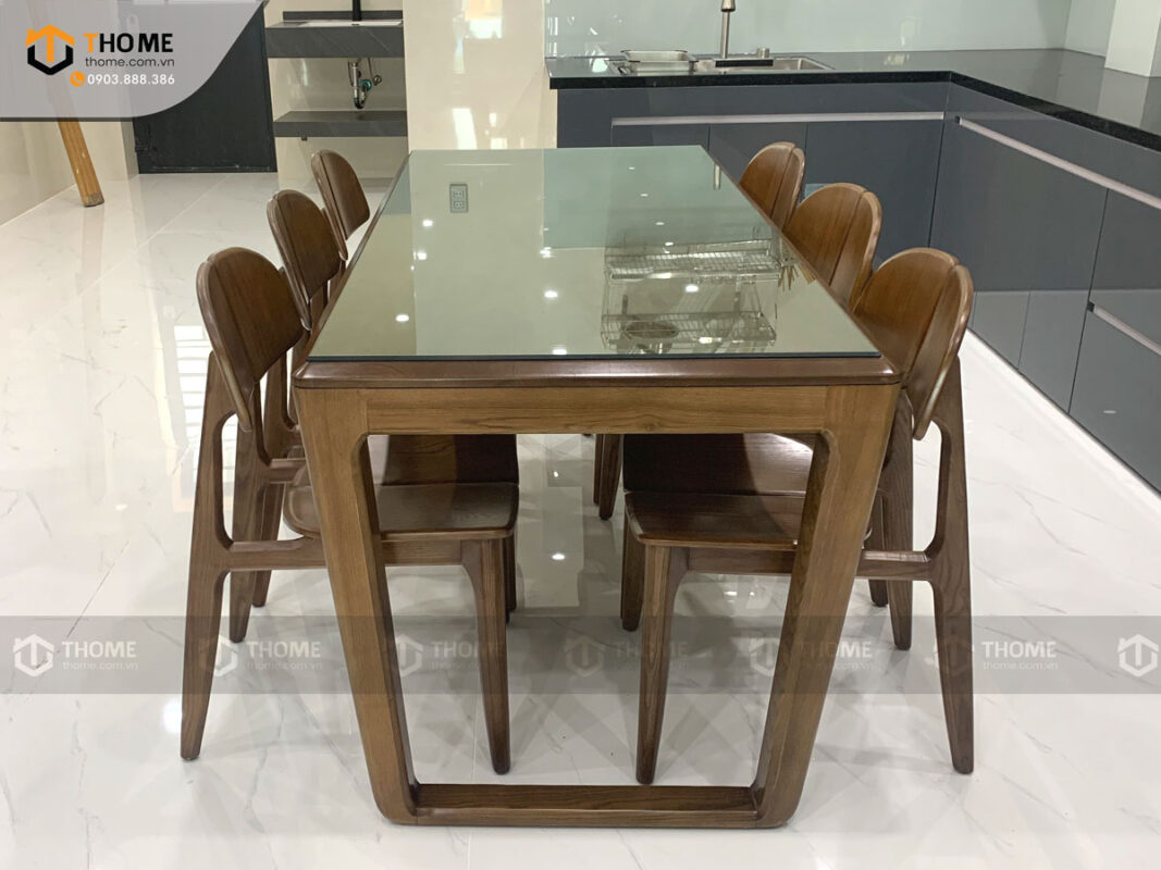 Bàn ăn gỗ sồi tự nhiên Armani màu óc chó BAMG-12SN