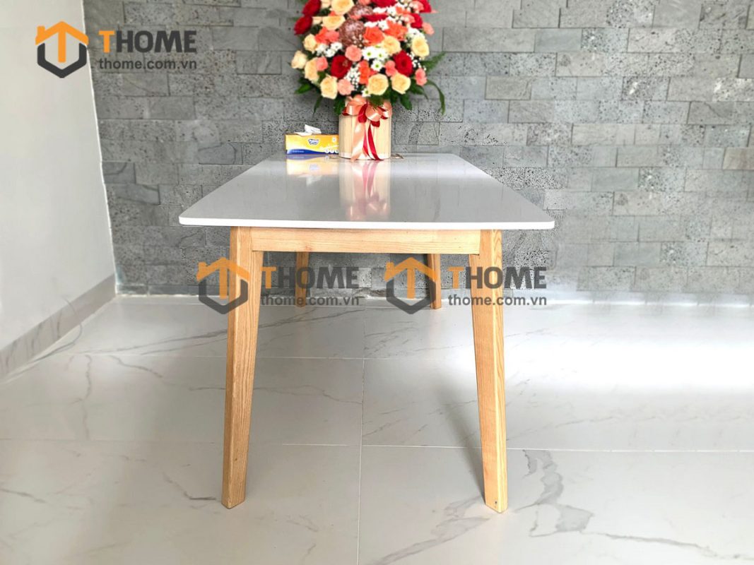 Bàn ăn gỗ sồi tự nhiên Capri mặt đá màu tự nhiên BAMĐ-01SN