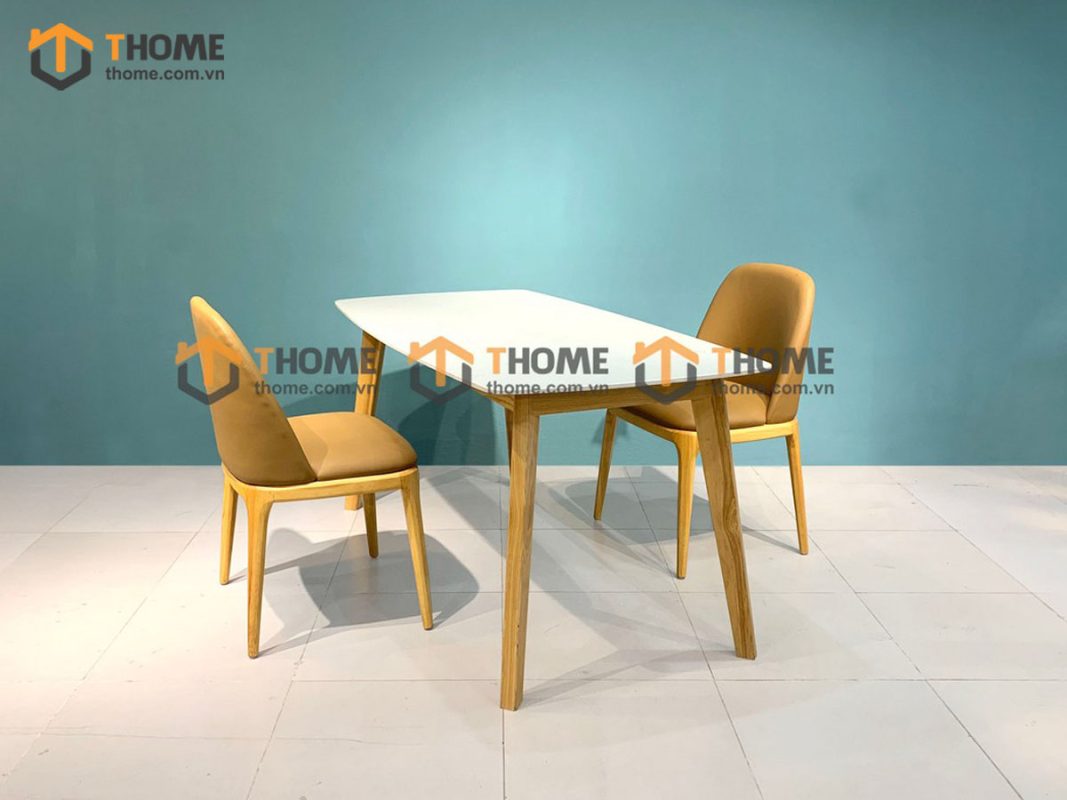 Bàn ăn gỗ sồi tự nhiên Capri mặt đá màu tự nhiên BAMĐ-01SN