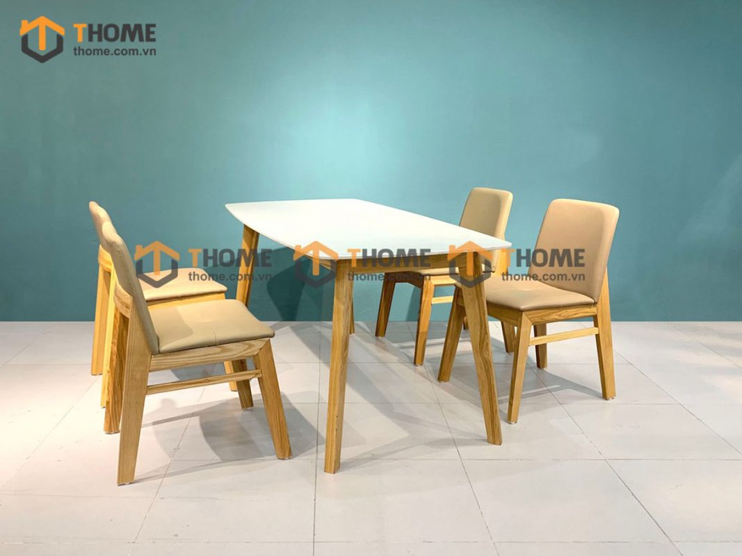 Bàn ăn gỗ sồi tự nhiên Capri mặt đá màu tự nhiên BAMĐ-01SN