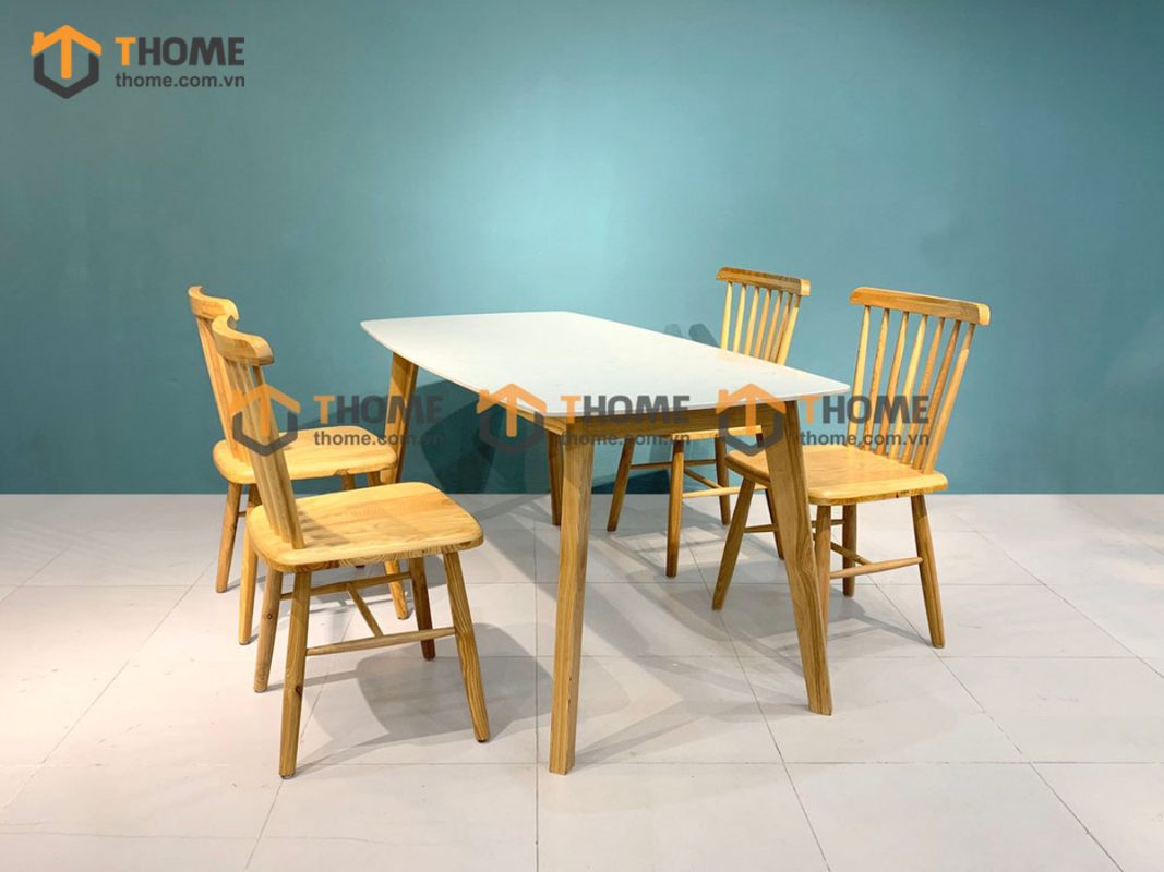 Bàn ăn gỗ sồi tự nhiên Capri mặt đá màu tự nhiên BAMĐ-01SN