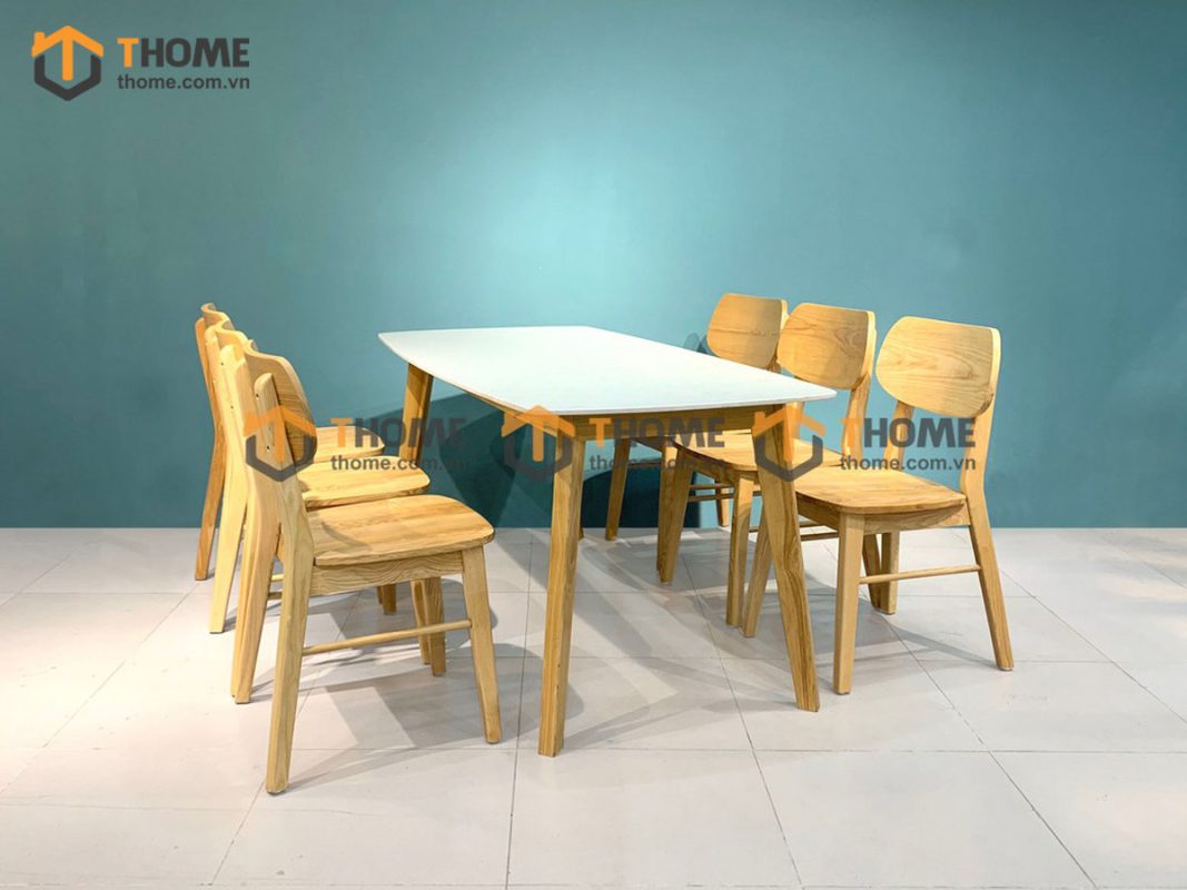 Bàn ăn gỗ sồi tự nhiên Capri mặt đá màu tự nhiên BAMĐ-01SN
