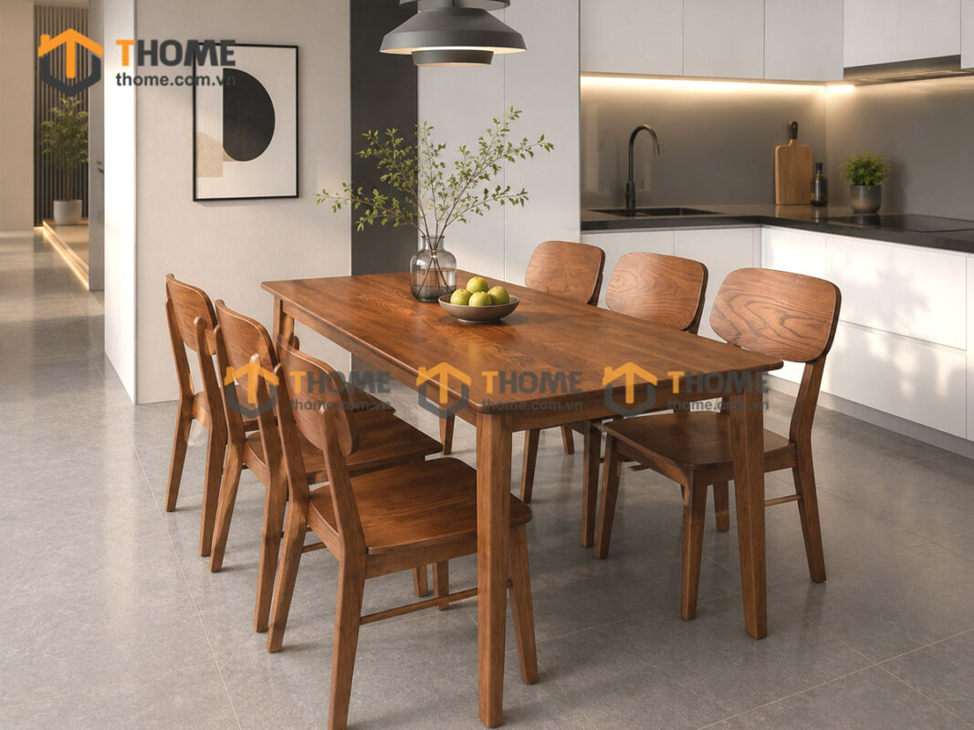 Bàn Ăn Gỗ Sồi Tự Nhiên Capri Màu Óc Chó BAMG-02SN