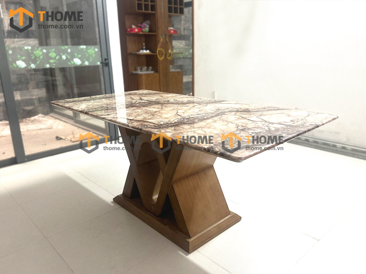 Bàn ăn gỗ sồi tự nhiên Cariny mặt đá chân đan BA-10NK