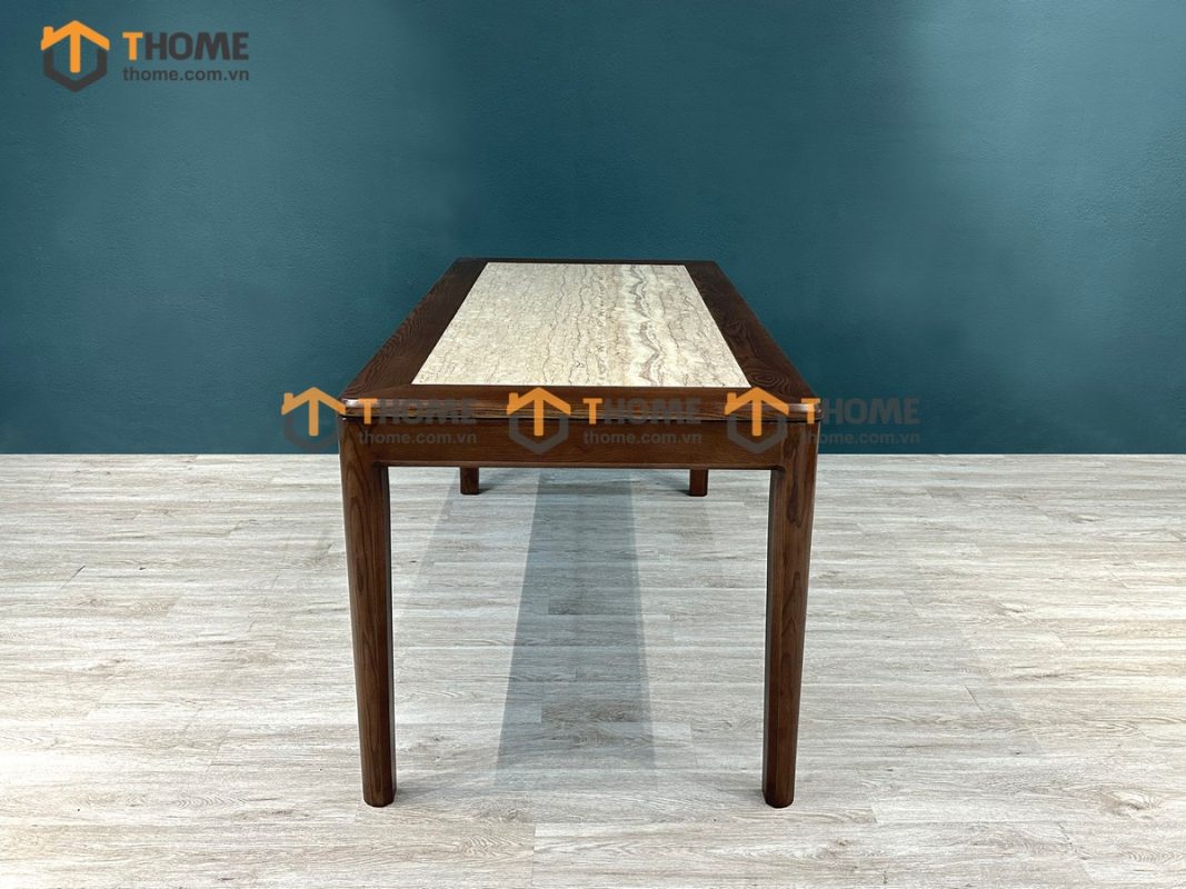 Bàn ăn gỗ sồi tự nhiên Lux lọt đá màu óc chó BAMĐ-07SN