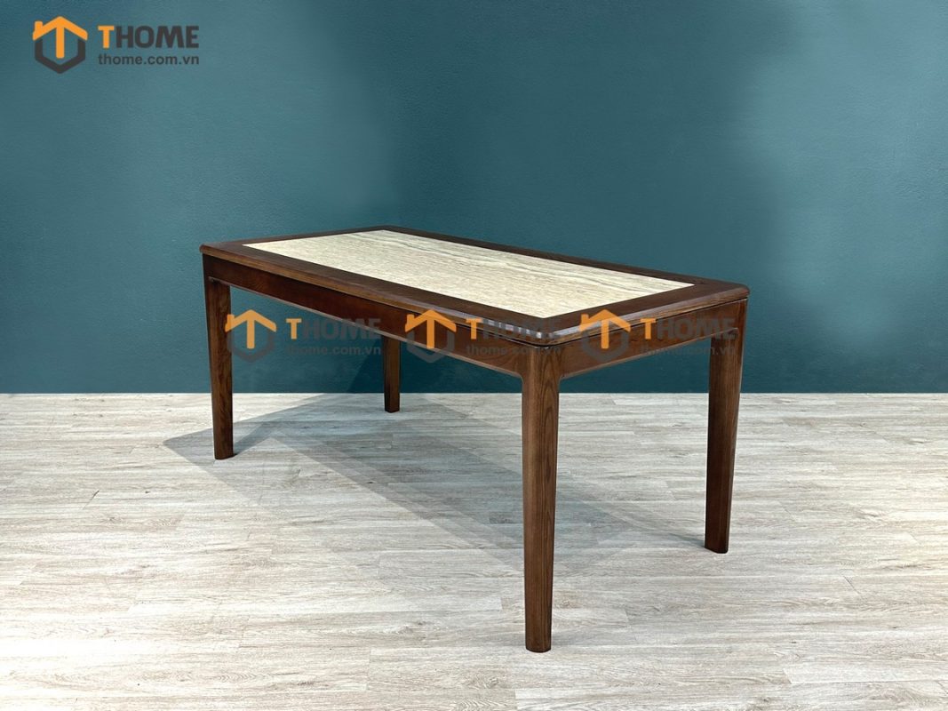 Bàn ăn gỗ sồi tự nhiên Lux lọt đá màu óc chó BAMĐ-07SN