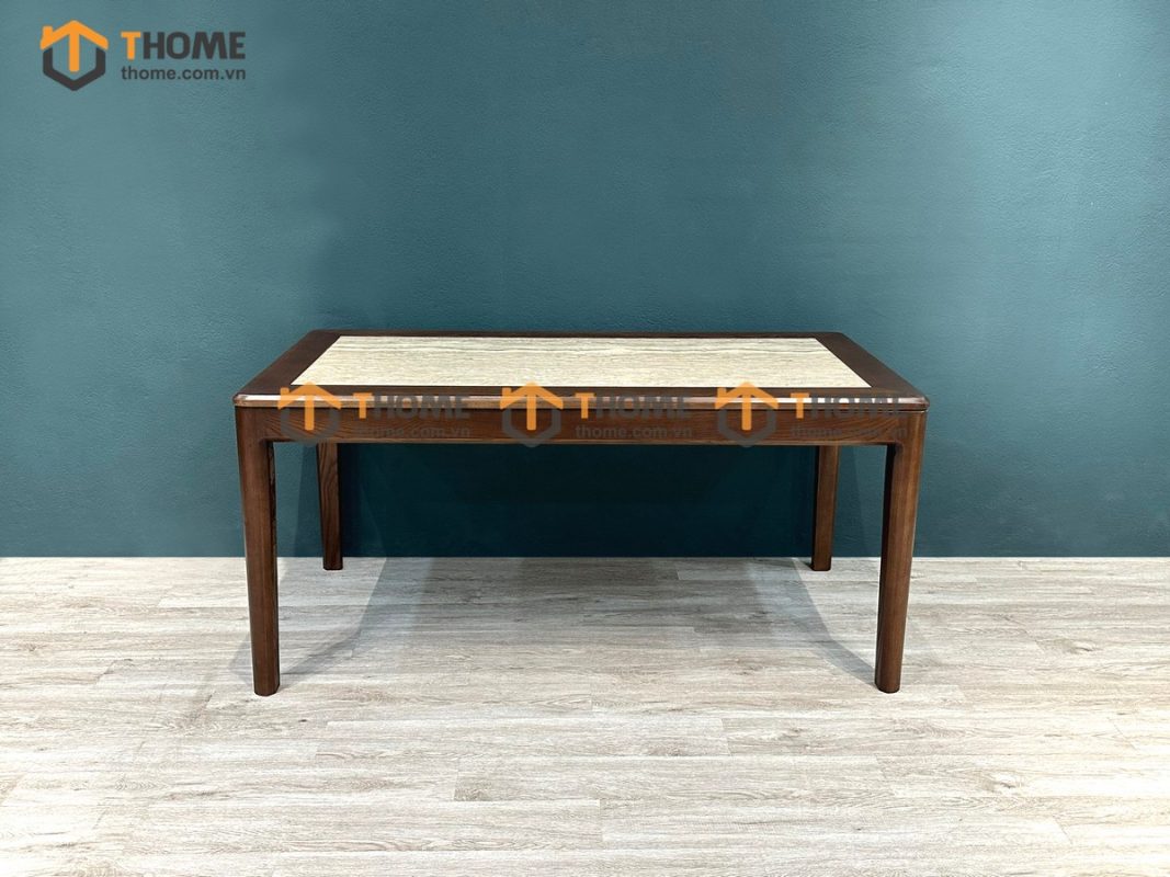 Bàn ăn gỗ sồi tự nhiên Lux lọt đá màu óc chó BAMĐ-07SN