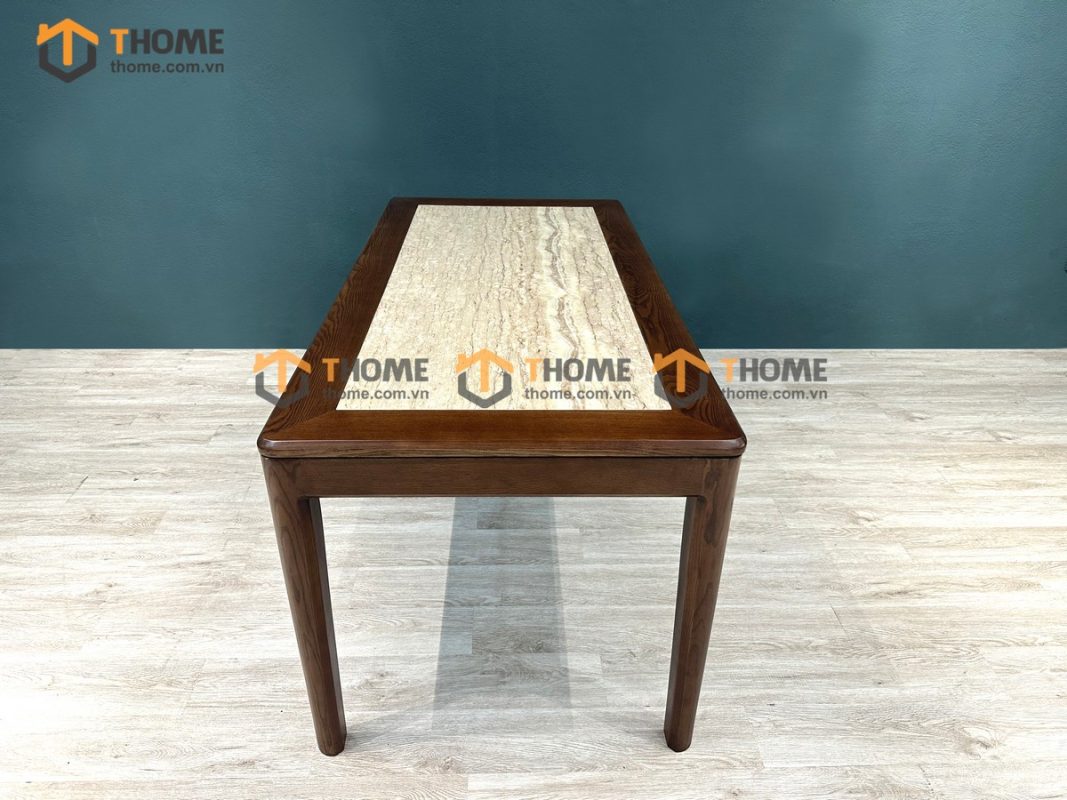 Bàn ăn gỗ sồi tự nhiên Lux lọt đá màu óc chó BAMĐ-07SN