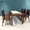 Bàn ăn gỗ sồi tự nhiên Lux lọt đá màu óc chó BAMĐ-07SN