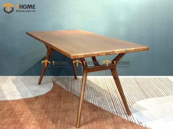 Bàn ăn gỗ sồi tự nhiên chân chéo X màu óc chó BAMG-17SN