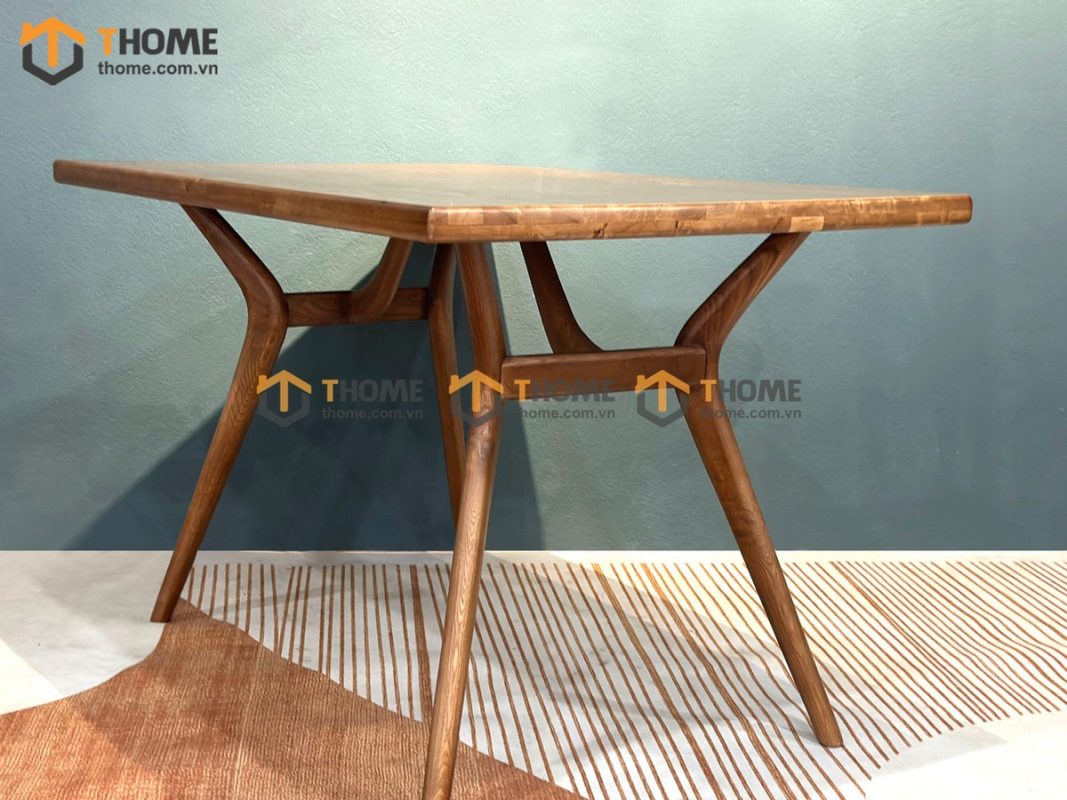 Bàn ăn gỗ sồi tự nhiên chân chéo X màu óc chó BAMG-17SN
