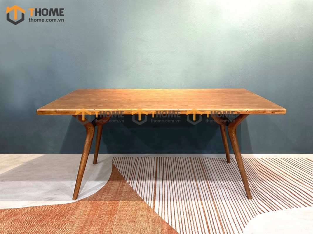 Bàn ăn gỗ sồi tự nhiên chân chéo X màu óc chó BAMG-17SN