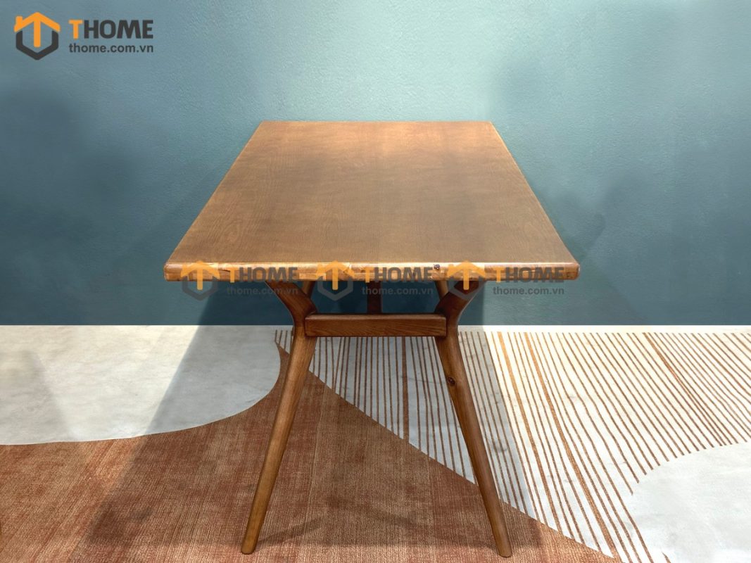 Bàn ăn gỗ sồi tự nhiên chân chéo X màu óc chó BAMG-17SN