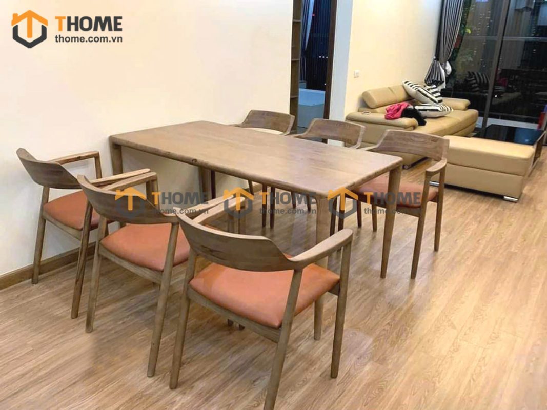 Bàn ăn gỗ sồi tự nhiên chân thẳng Neva màu óc chó BAMG-18SN