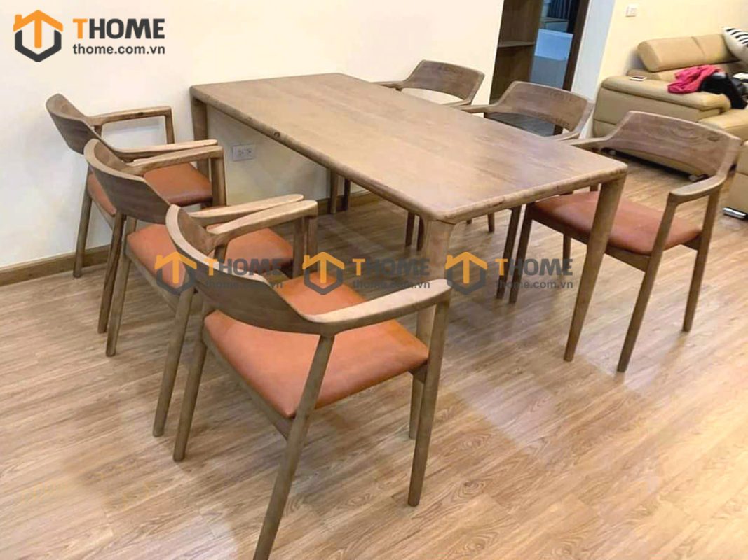 Bàn ăn gỗ sồi tự nhiên chân thẳng Neva màu óc chó BAMG-18SN
